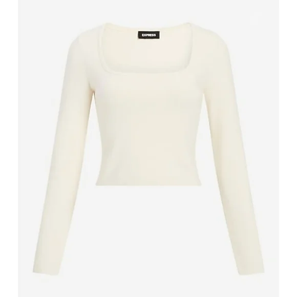 Square Neck Long Sleeve Sweater, Swan, Medium - Picture 1 of 11